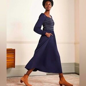 Boden New Rosamund Smocked Stretch Knit Midi Maxi Dress Cottagecore